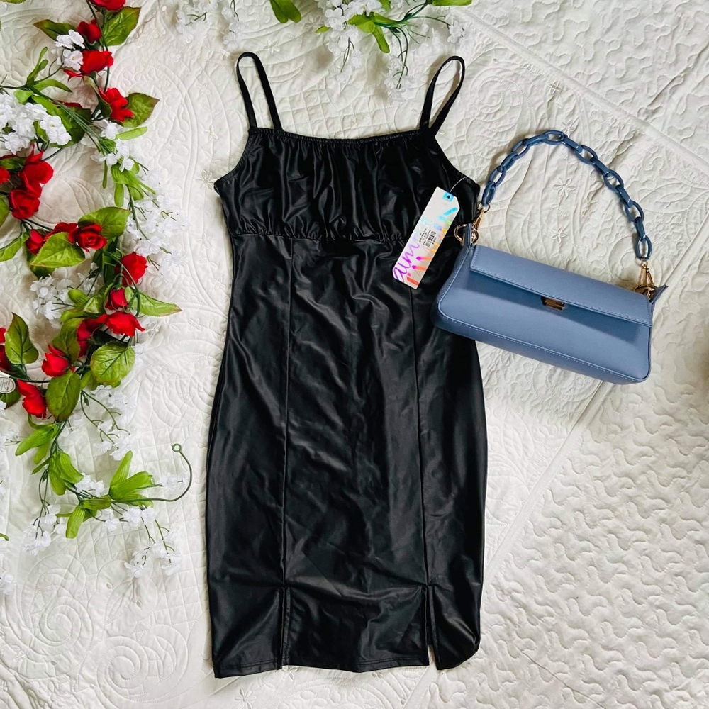 Leather black dress